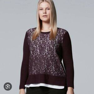 Simply Vera Wang Layered Sweater Tunic Black Lace Cosmic Rouge NWT 1x